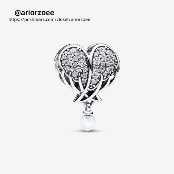 Pandora Sparkling Angel Wings & Heart Charm|Pendant - Picture 1 of 2